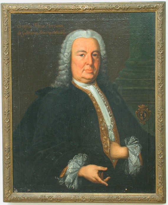 Gemälde von Ernst Tobias Hörmann von und zu Gutenberg: Mann mit Perücke in schwarzem Mantel