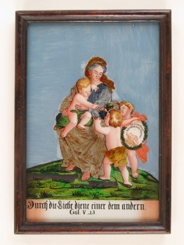 Hinterglasbild mit der Allegorie der Caritas und drei Kindern
